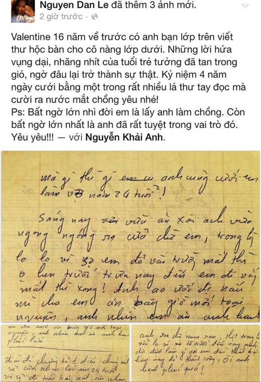
	
	Đan Lê đăng bức thư tình từ 16 năm trước của chồng lên facebook.